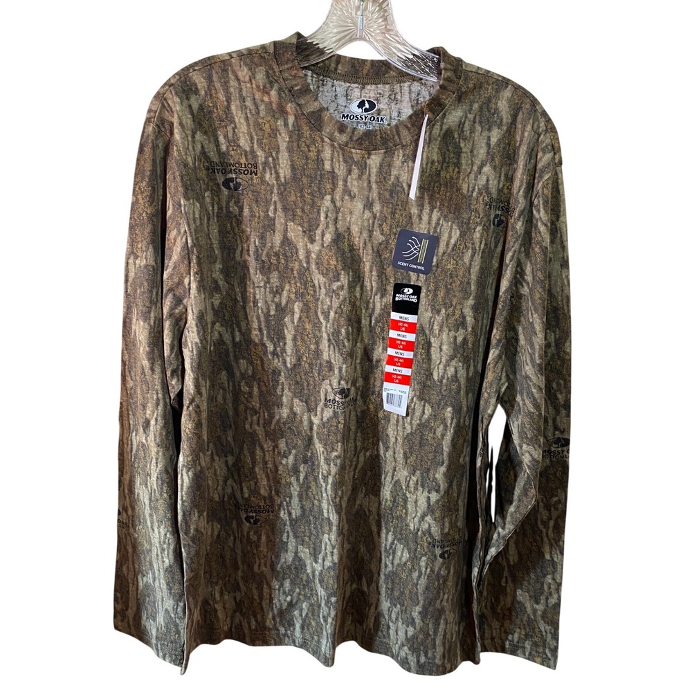 Mossy Oak Bottomland Camo Long Sleeve Shirt Mens Large Scent Control Hunting Tee